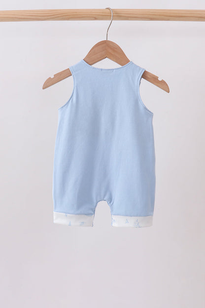 Blue Sailboat Embroidered Jon Jon