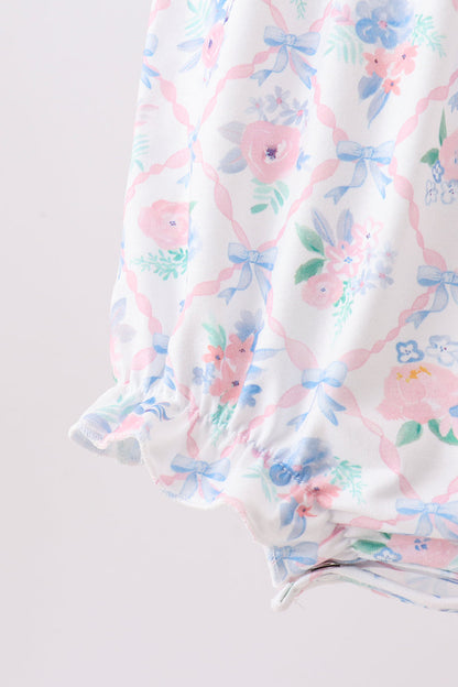 Blue Floral Smocked Bubble