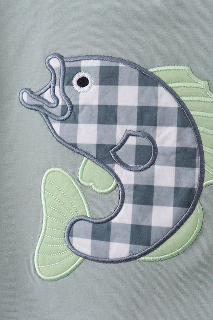 Green Fish Applique Shorts Set