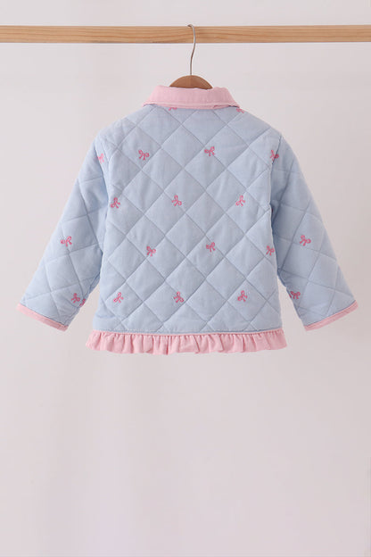 Blue corduroy bow embroidery ruffle jacket
