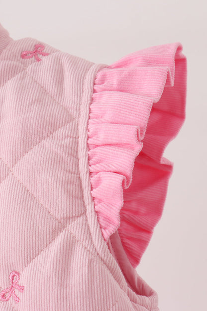Pink corduroy bow embroidery ruffle vest