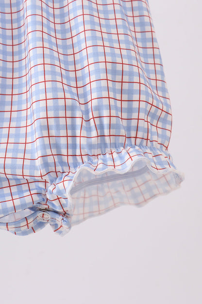 Blue Apple Smocked Plaid Bubble