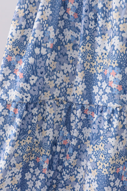 Blue Floral Print Mom Dress