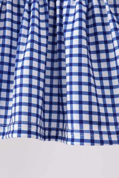 Navy Apple Embroidered Gingham Bloomer Set
