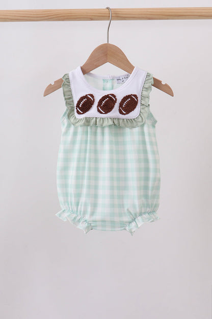 Green football french knot gingham ruffle bubble