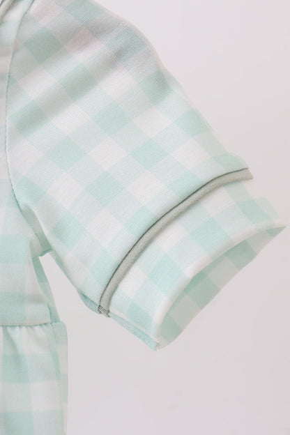 Green football french knot gingham bubble