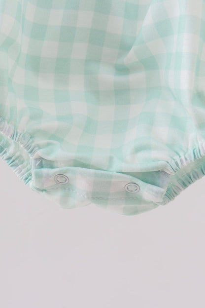 Green football french knot gingham bubble