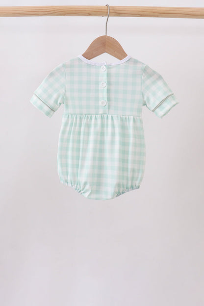 Green football french knot gingham bubble