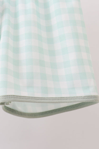 Green football french knot gingham shorts set