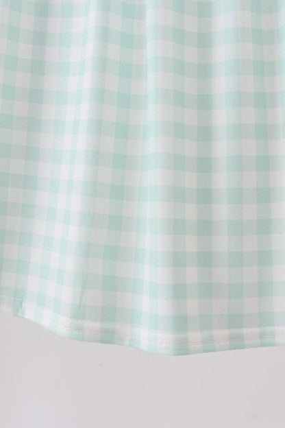 Green football french knot gingham ruffle dress