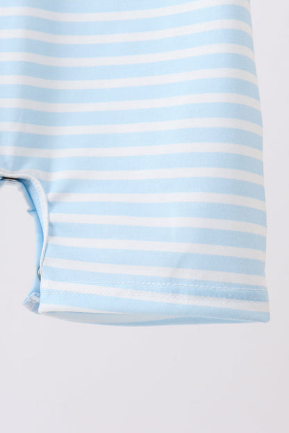 Blue Puppy Ball Embroidered Stripe Romper