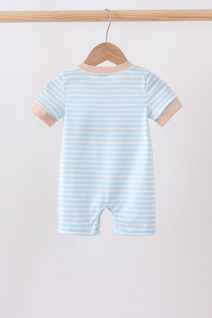 Blue Puppy Ball Embroidered Stripe Romper