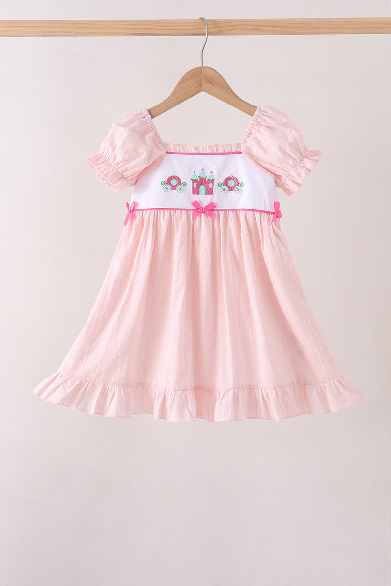 Pink Castle Embroidery Jacquard Ruffle Dress