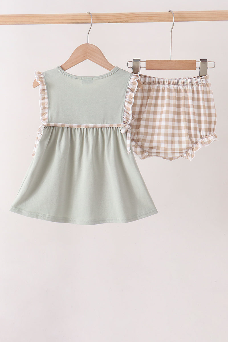 Green Scarecrow Embroidery Bloomer Set