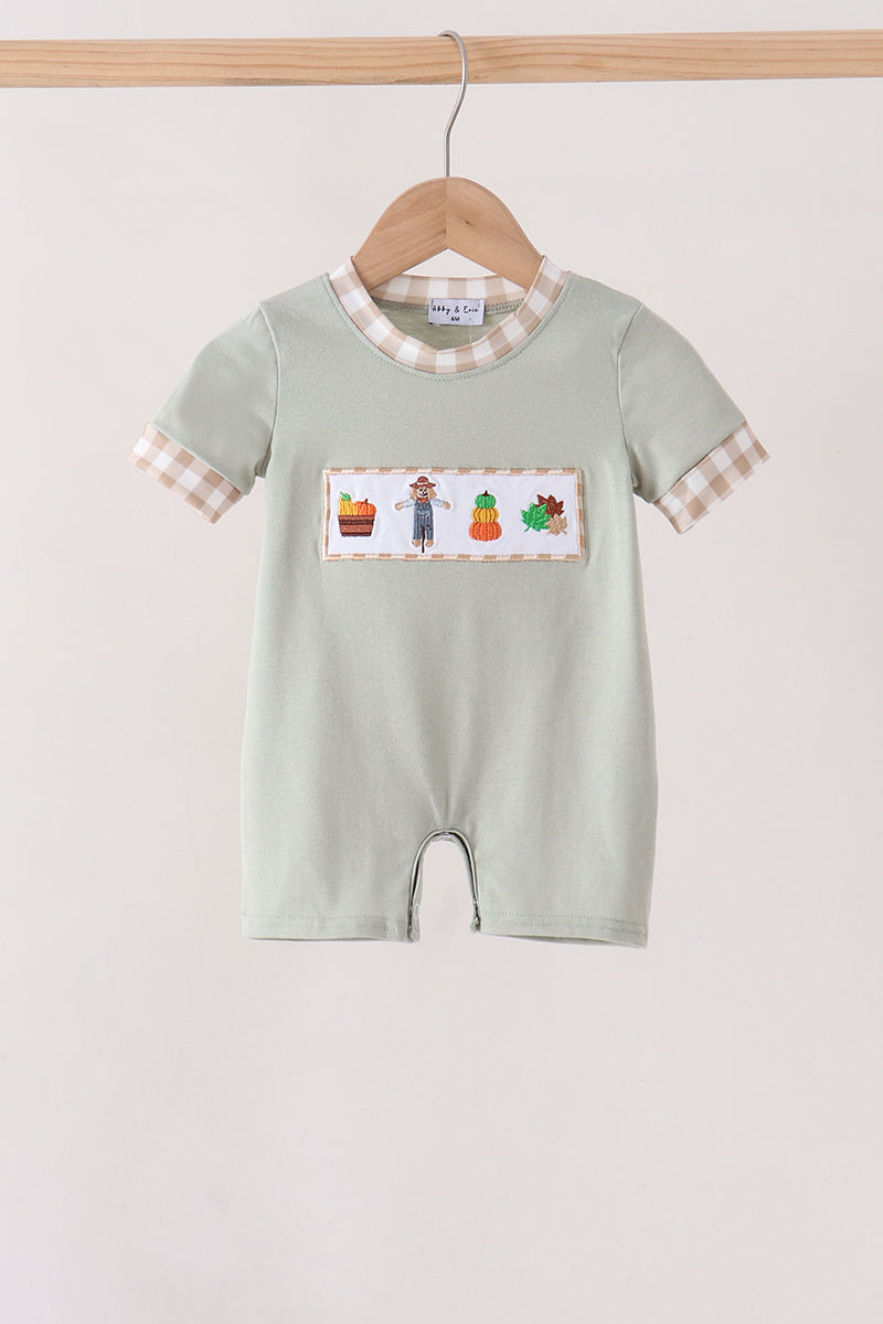 Green Scarecrow Embroidery Romper