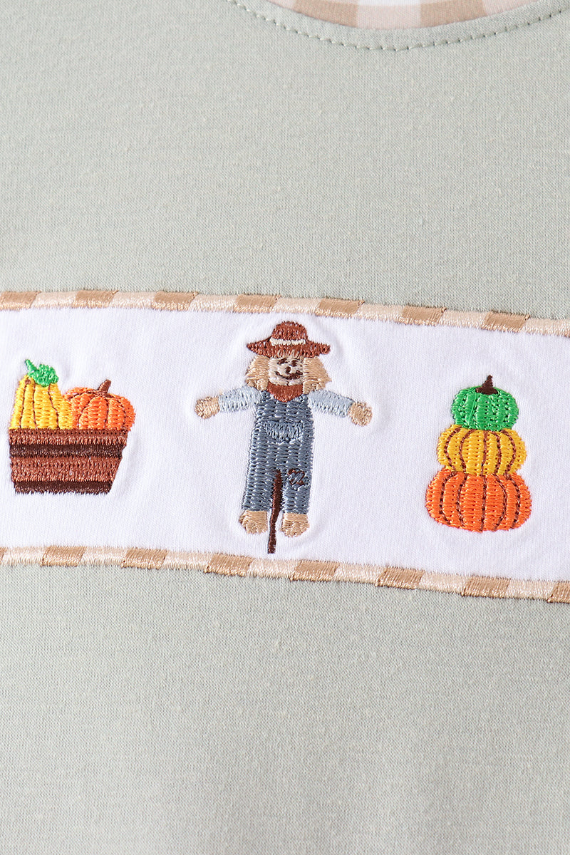 Green Scarecrow Embroidery Romper