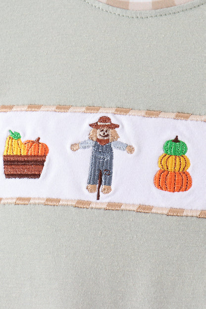 Green Scarecrow Embroidery Romper