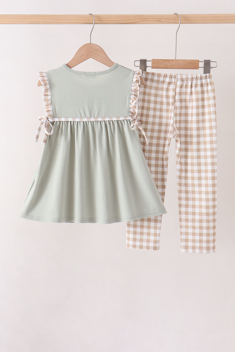 Green Scarecrow Embroidery Ruffle Pants Set
