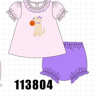 Pink Puppy Pumpkin Applique Bloomer Set