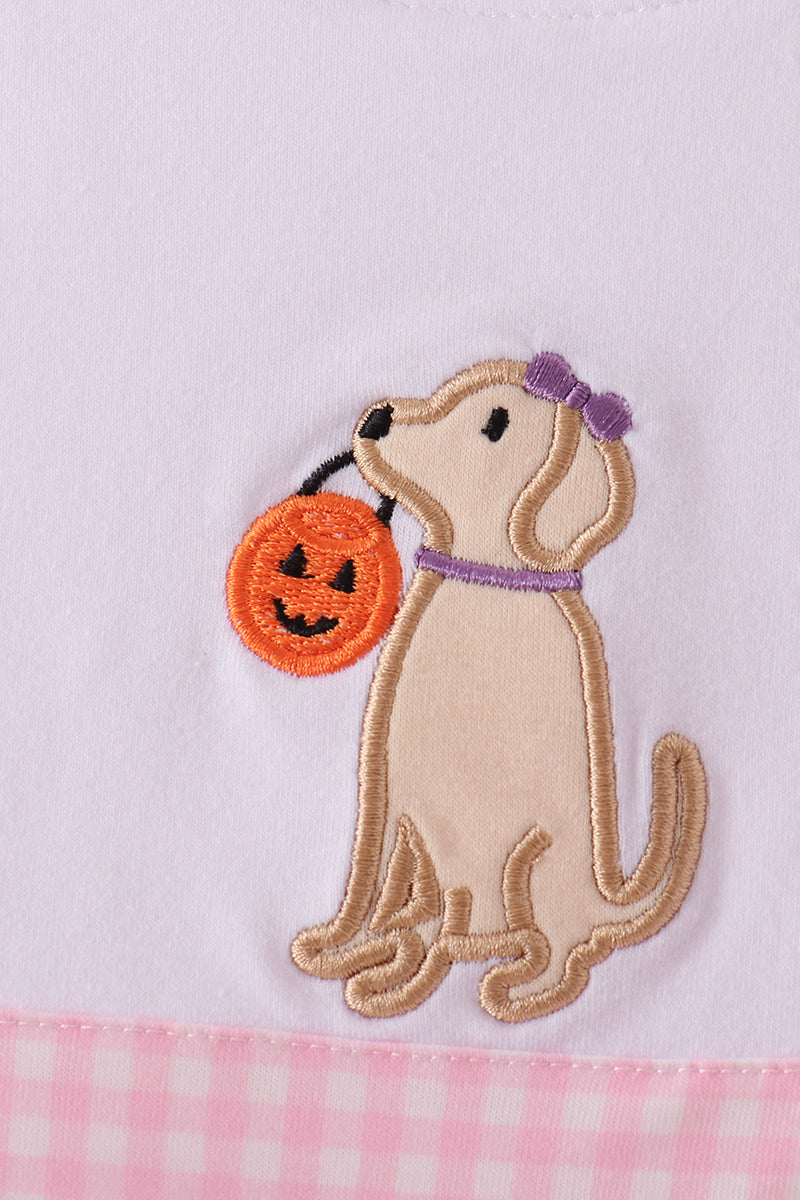 Pink Puppy Pumpkin Applique Dress