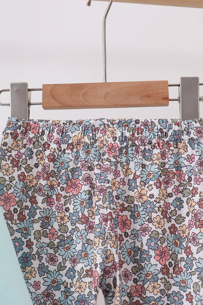 Blue Floral Bow Applique Pants Set