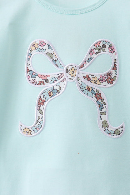 Blue Floral Bow Applique Skorts Set