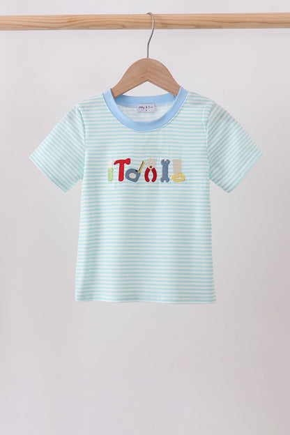 Blue Tool Embroidery Stripe Top