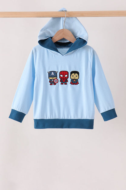 Blue character embroidery hoodie