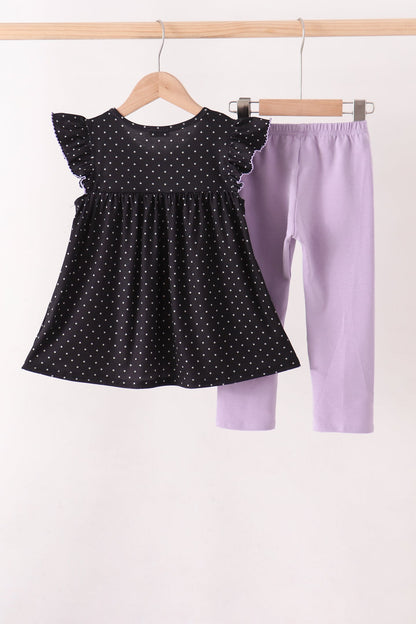 Black ghost spider embroidery ruffle pants set