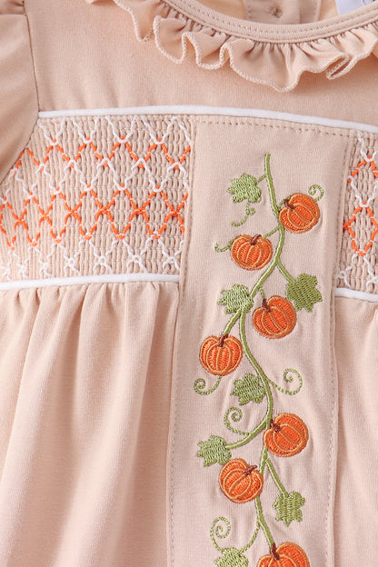 Khaki Pumpkin Smocked Ruffle Bubble