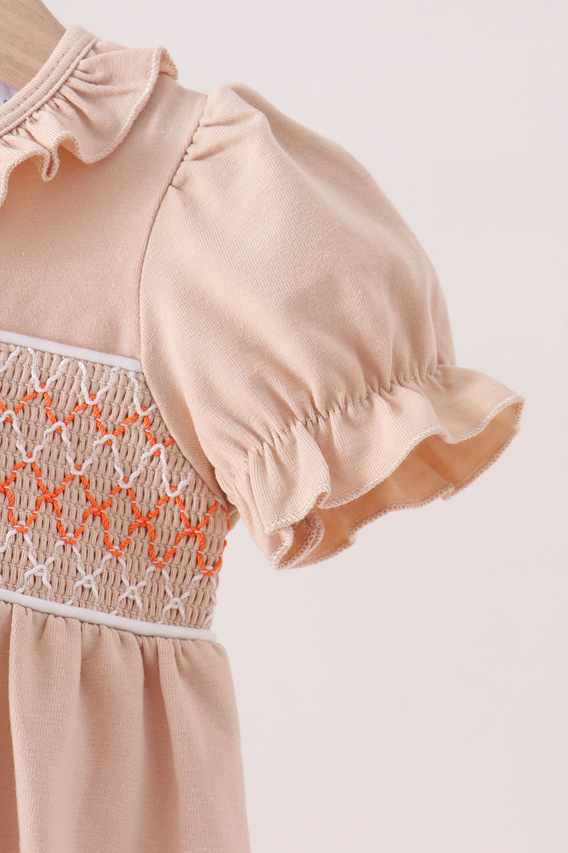 Khaki Pumpkin Smocked Ruffle Bubble
