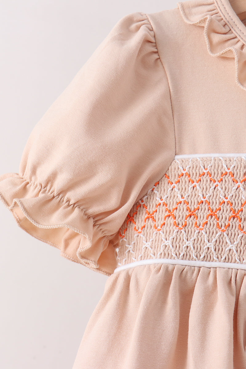 Khaki Pumpkin Smocked Bloomer Set