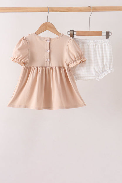 Khaki Pumpkin Smocked Bloomer Set