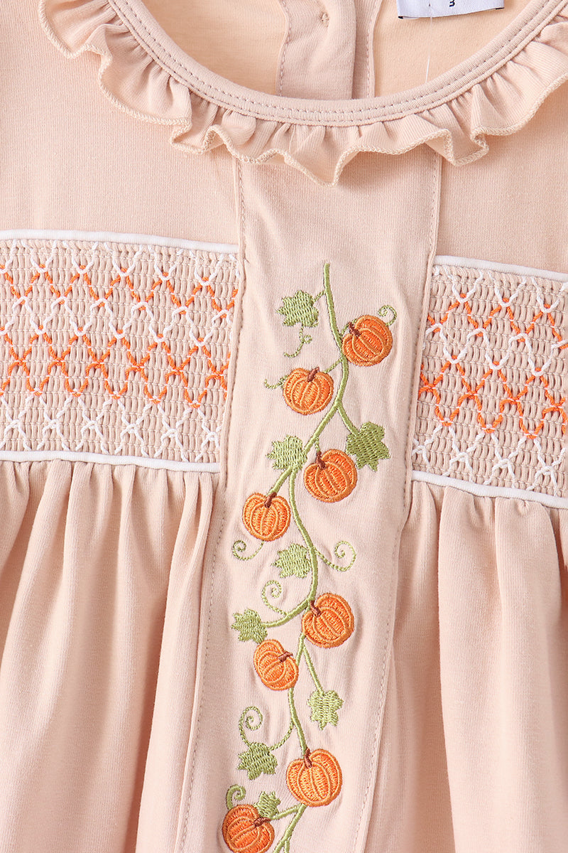 Khaki Pumpkin Smocked Ruffle Shorts Set
