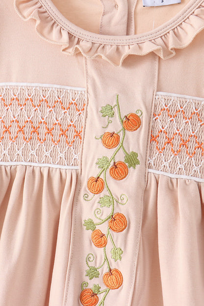 Khaki Pumpkin Smocked Ruffle Shorts Set