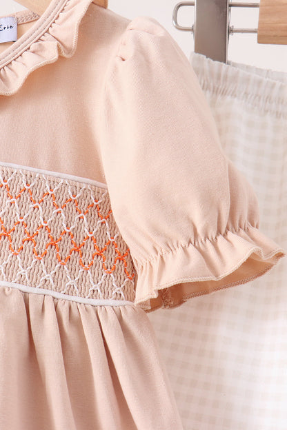 Khaki Pumpkin Smocked Ruffle Shorts Set