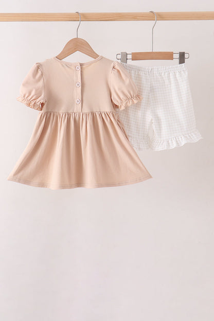 Khaki Pumpkin Smocked Ruffle Shorts Set