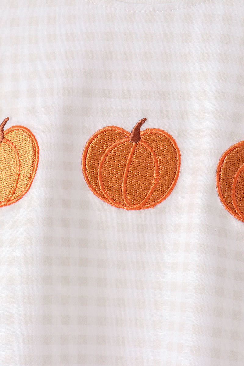 Khaki Pumpkin Embroidery Shorts Set