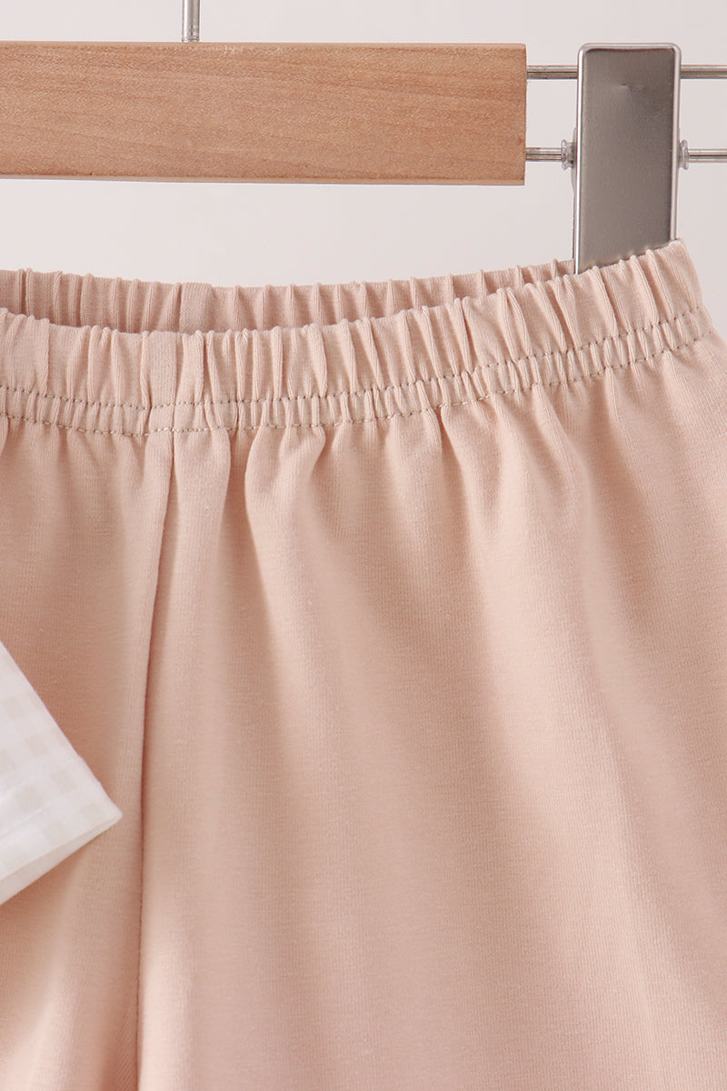 Khaki Pumpkin Embroidery Shorts Set
