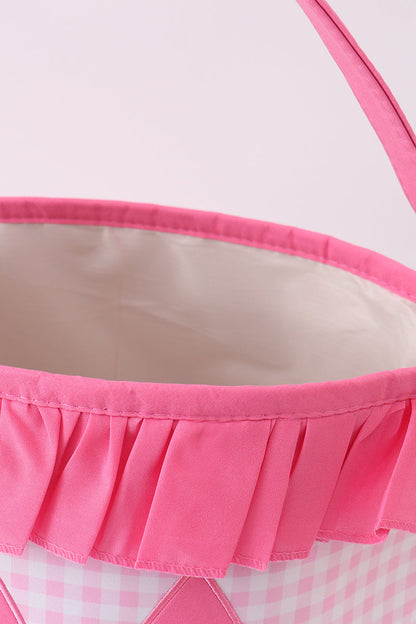 Pink Pumpkin Applique Gingham Ruffle Basket