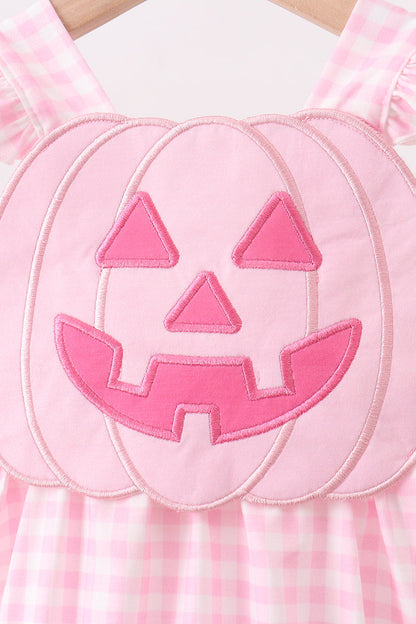Pink Jack-O-Lantern  Applique Ruffle Gingham Bubble
