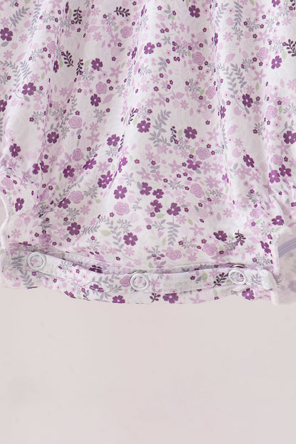 Purple floral smocked bow bubble