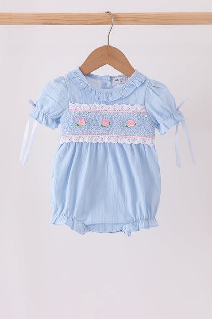 Blue Floral Smocked Lace Bubble