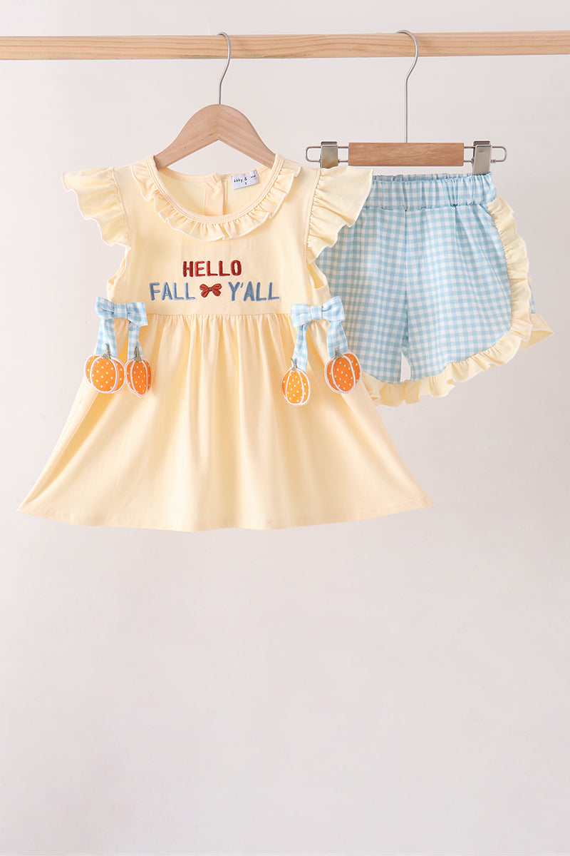 Hallo Fall Y'ALL Pumpkin Ruffle Shorts Set