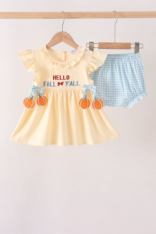Hallo Fall Y'ALL Pumpkin Ruffle Bloomer Set