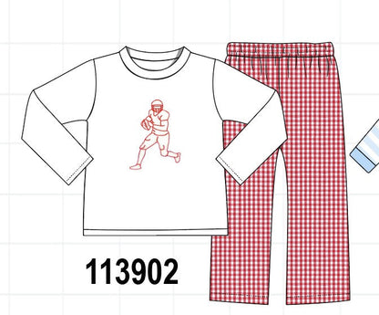 Red Football Embroidery Pants Set