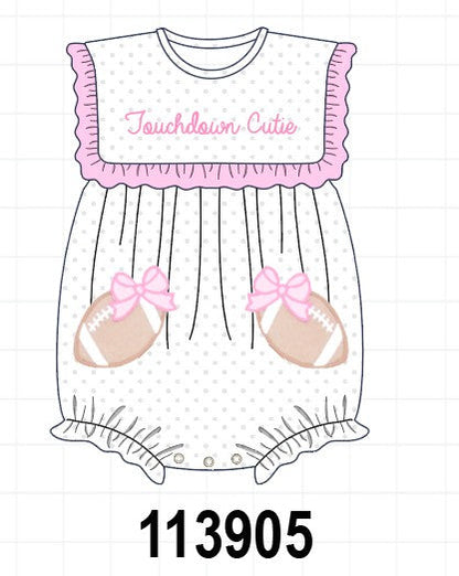 Pink Football Applique Ruffle Bubble