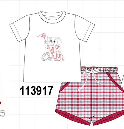 Red Alabama Roll Tide Embroidery Plaid Shorts Set