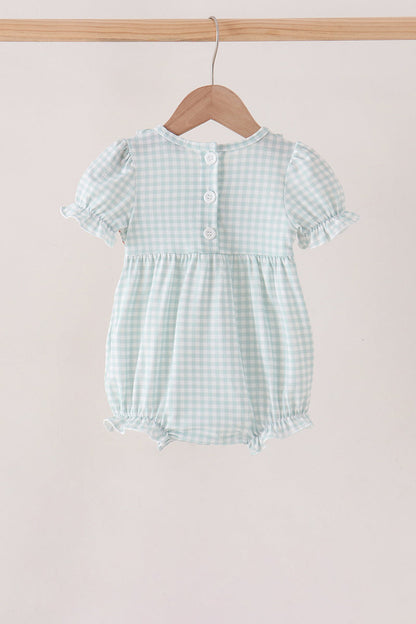 Sage pumpkin smocked gingham bubble
