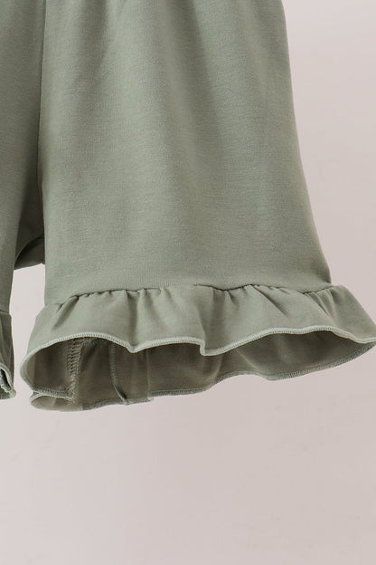 Sage pumpkin smocked gingham ruffle shorts set